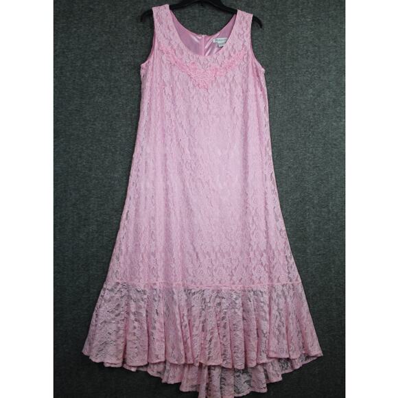 Vintage Roaman's Pink Lace Maxi Dress Size 14W Sleeveless - Picture 1 of 7